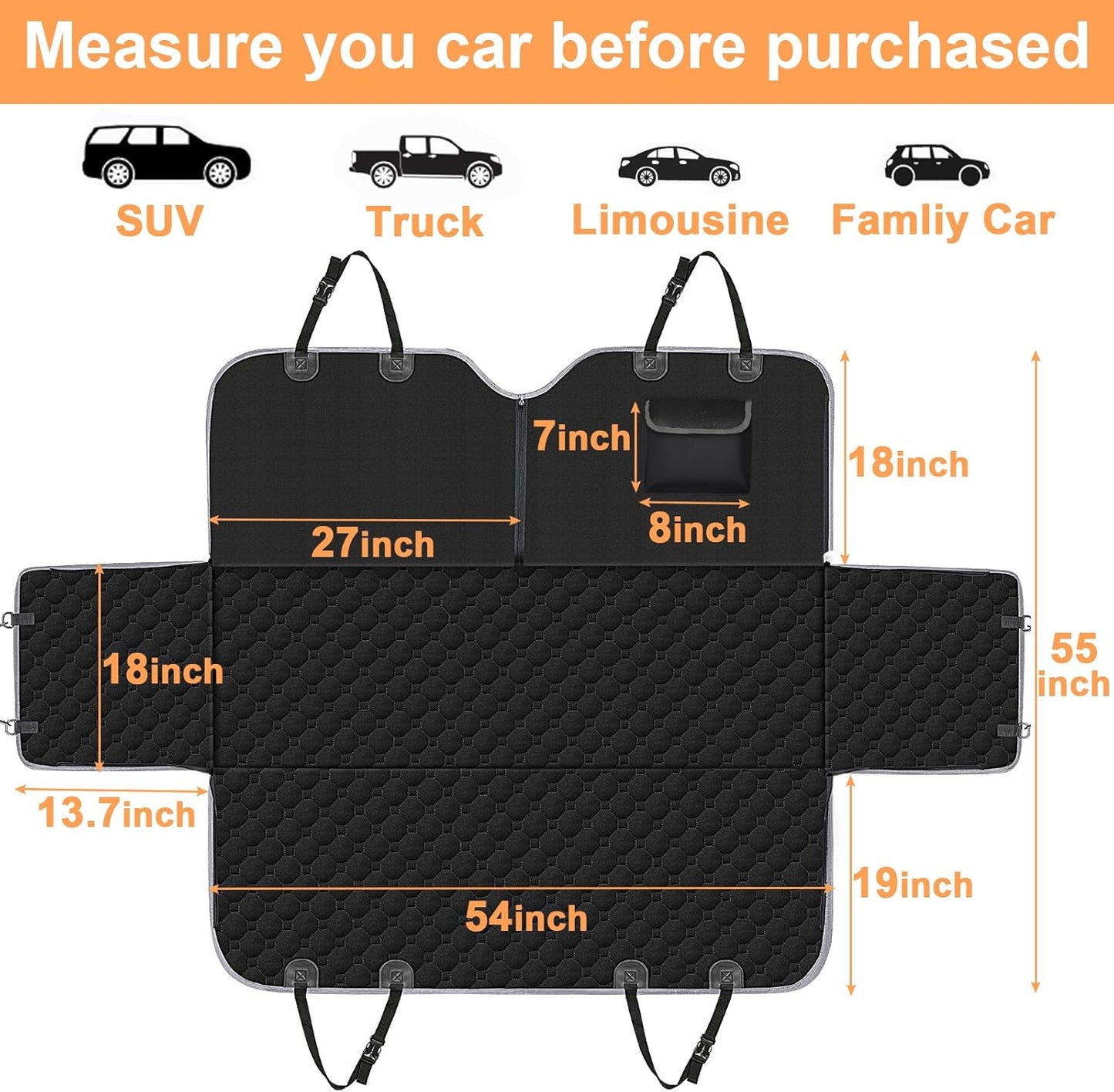 Dog Car Seat Cover for Back Seat, 2025 Upgraded 600D Heavy Duty Waterproof & Scratch-Resistant Dog Hammock for Car, Back Seat Pet Cover for Dogs with Sedan, Trucks and Suvs, Standard, Black